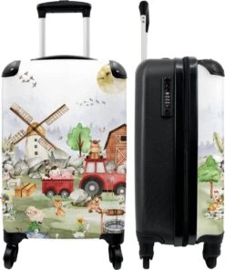 NoBoringSuitcases.com® Koffer - Boerderij - Dieren - Trekker - Jongens - Past Binnen 55x40x20 Cm En 55x35x25 Cm - Handbagage - Trolley - Fotokoffer - Cabin Size - Print