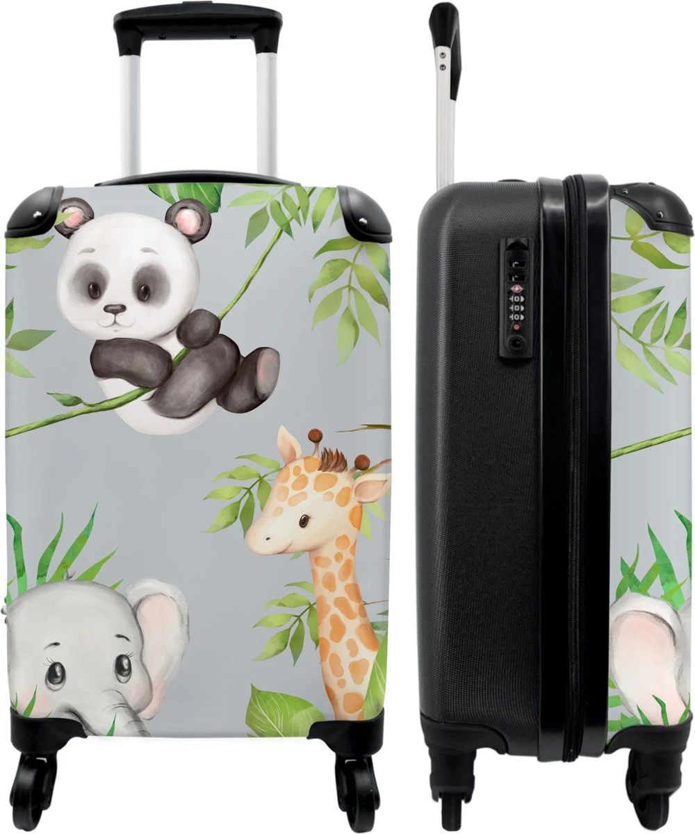 NoBoringSuitcases.com® Koffer - Jungle - Panda - Olifant - Giraffe - Kinderen - Past Binnen 55x40x20 Cm En 55x35x25 Cm - Handbagage - Trolley - Fotokoffer - Cabin Size - Print