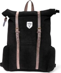 Vintage Rugzak Zwart Met Ribbelpatroon