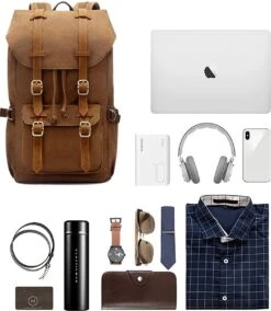 Outdoor Canvas Rugzak, Waterdichte Reizen Wandelen Camping Rugzak Tas, Grote Casual Dag Rugzak, College School Rugzak, Schoudertas Voor 15" Laptop-tablets