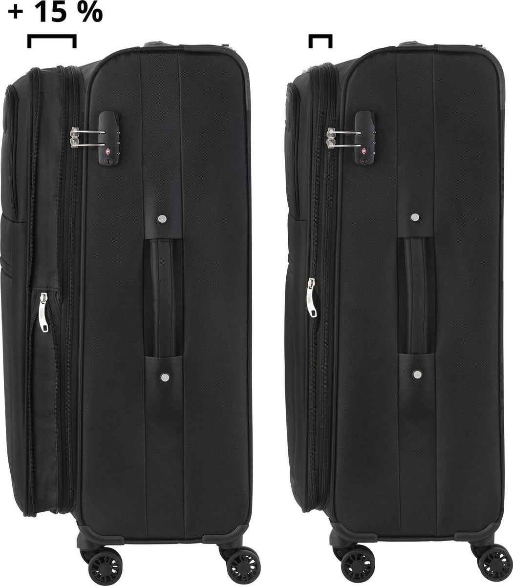 Travelz Softspinner TSA Reiskoffer 67cm - Zachte Reiskoffer Met Expander - Zwart - Afbeelding 2
