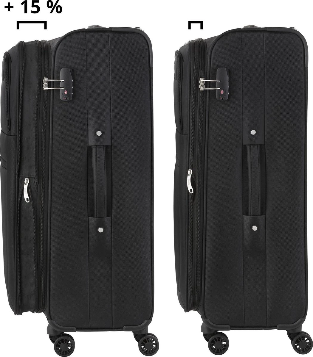 Travelz Softspinner TSA Reiskoffer 77cm - Zachte Reiskoffer Met Expander 104 + 16 Ltr - Zwart - Afbeelding 2