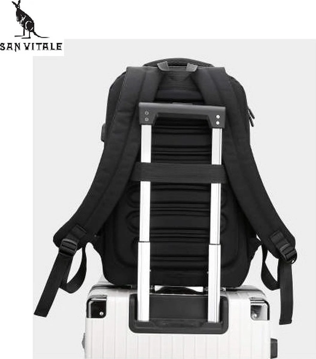 San Vitale® - Rugzak 2.0 Met USB Poort - Schooltas - 16 Inch Laptop Rugtas - Dames/Heren - 30L - Waterafstotend - Grijs - Afbeelding 9