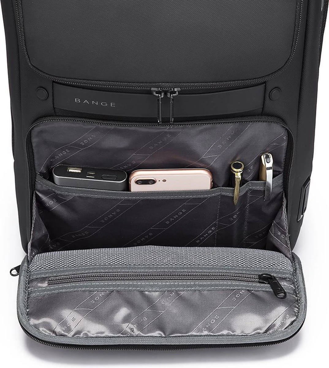 Bange Rugtas - 15,6 Inch - Laptop Rugzak - USB-aansluiting - Waterafstotend - Zwart - Incl. Smart Thermosfles - Afbeelding 11