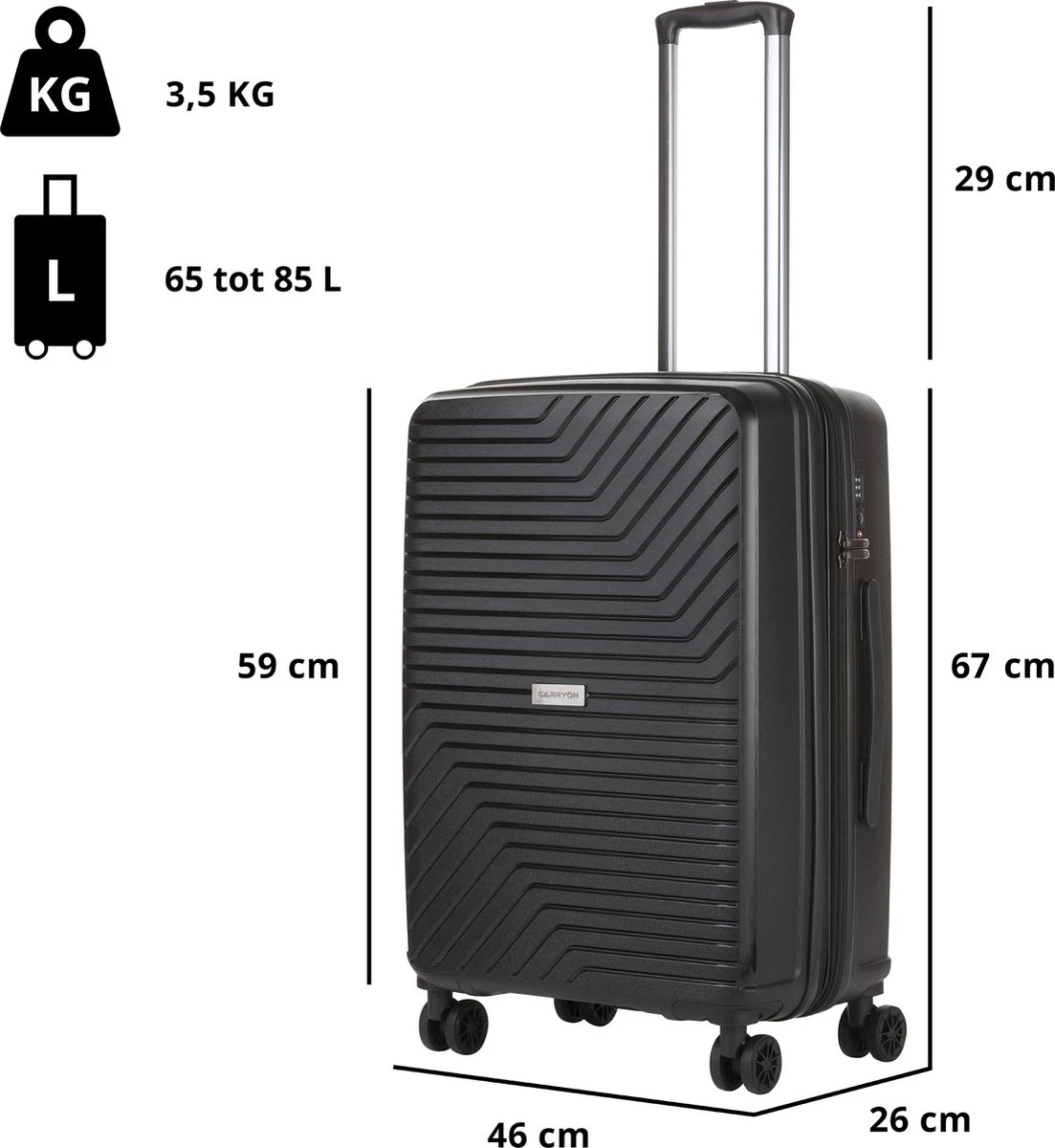 CarryOn Transport TSA Reiskoffer - Trolley 67cm Met Expander - OKOBAN - YKK Ritsen - Dubbele Wielen - Zwart - Afbeelding 7