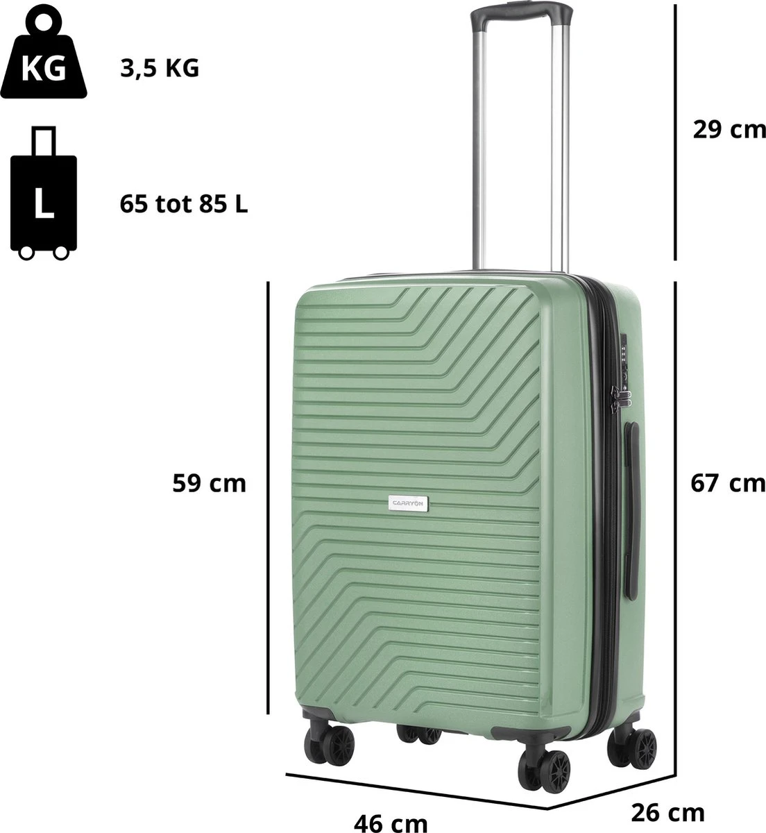 CarryOn Transport TSA Reiskoffer - Trolley 67cm Met Expander - OKOBAN - Dubbele Wielen - Olijf - Afbeelding 6