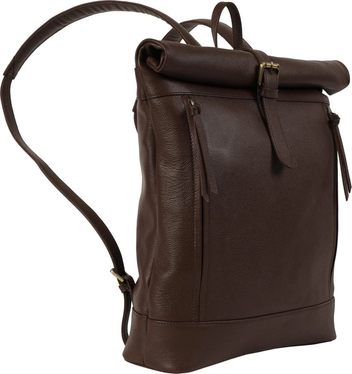 Grayham Franklin Leren Roll-top Rugzak - Donkerbruin - Met Laptopvak - 100% Leer