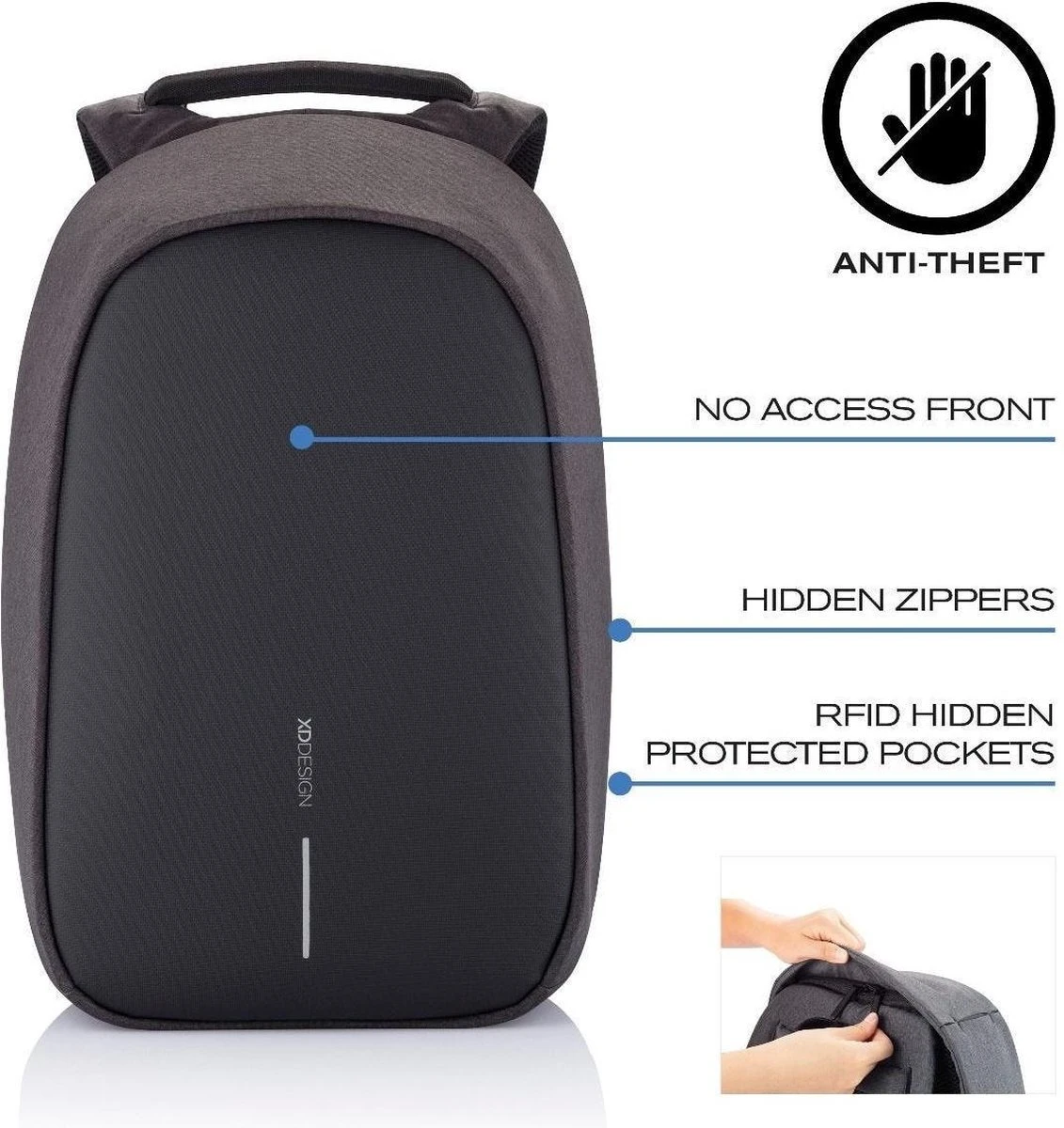 XD Design Bobby Hero XL - Anti-Diefstal Rugzak 21.5 Liter - Zwart - Afbeelding 12