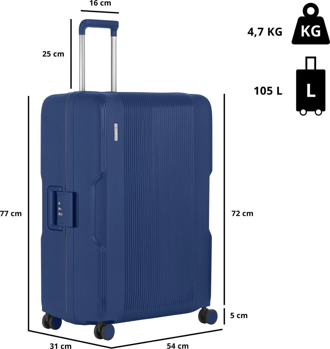 CarryOn Protector Luxe Grote Reiskoffer - Trolley 77cm Met TSA-klikslot - Ultrasterk - Blauw - Afbeelding 2