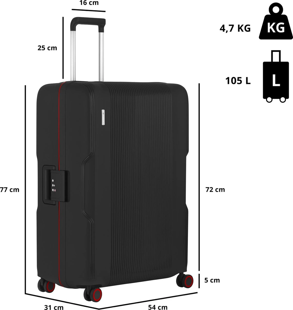 CarryOn Protector Luxe Grote Reiskoffer - Trolley 77cm Met TSA-klikslot - Ultrasterk - Zwart - Afbeelding 2