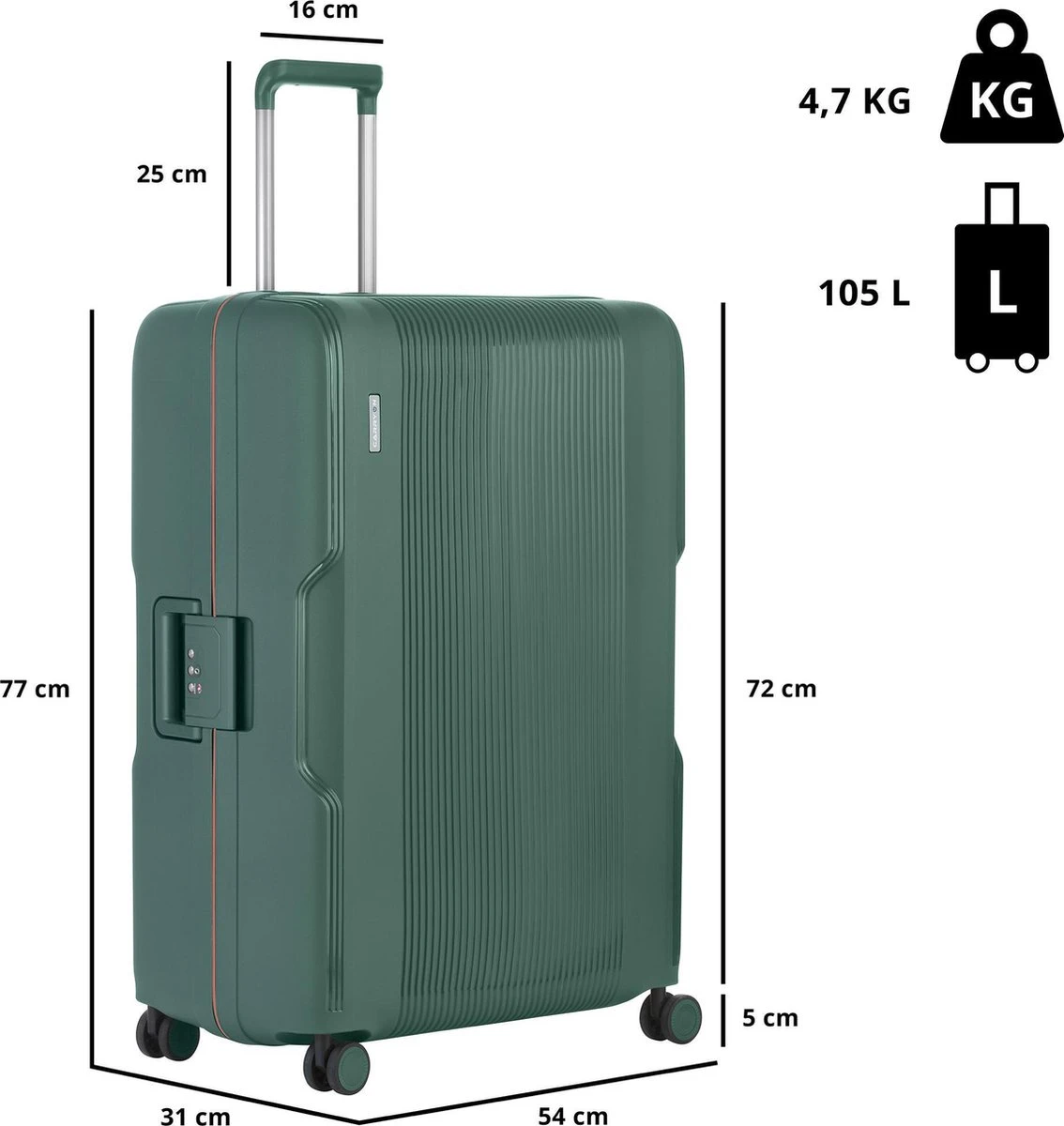 CarryOn Protector Luxe Grote Reiskoffer - Trolley 77cm Met TSA-klikslot - Ultrasterk - Groen - Afbeelding 2