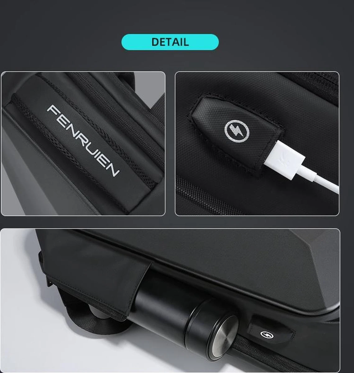 Bange Rugtas - 15,6 Inch - Laptop Rugzak - USB-aansluiting - TSA Slot - Waterafstotend - Zwart - Incl. Smart Thermosfles - Afbeelding 8