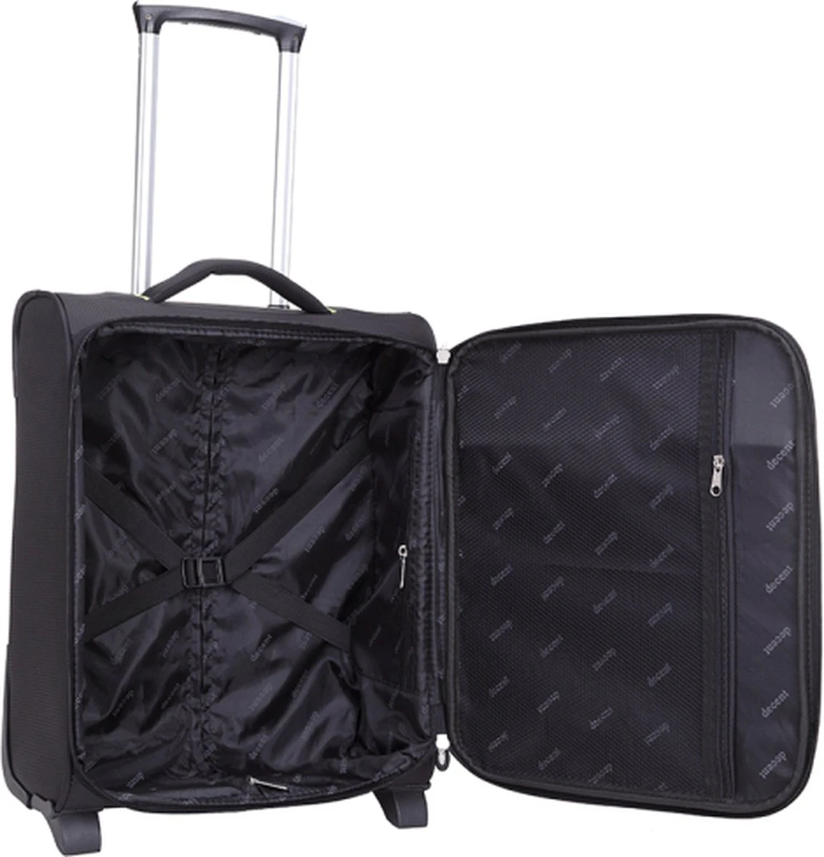 Decent Handbagage Koffer / Trolley / Reiskoffer - 50 Cm - 35 Liter - Polyester - Super-Light - Zwart - Afbeelding 3