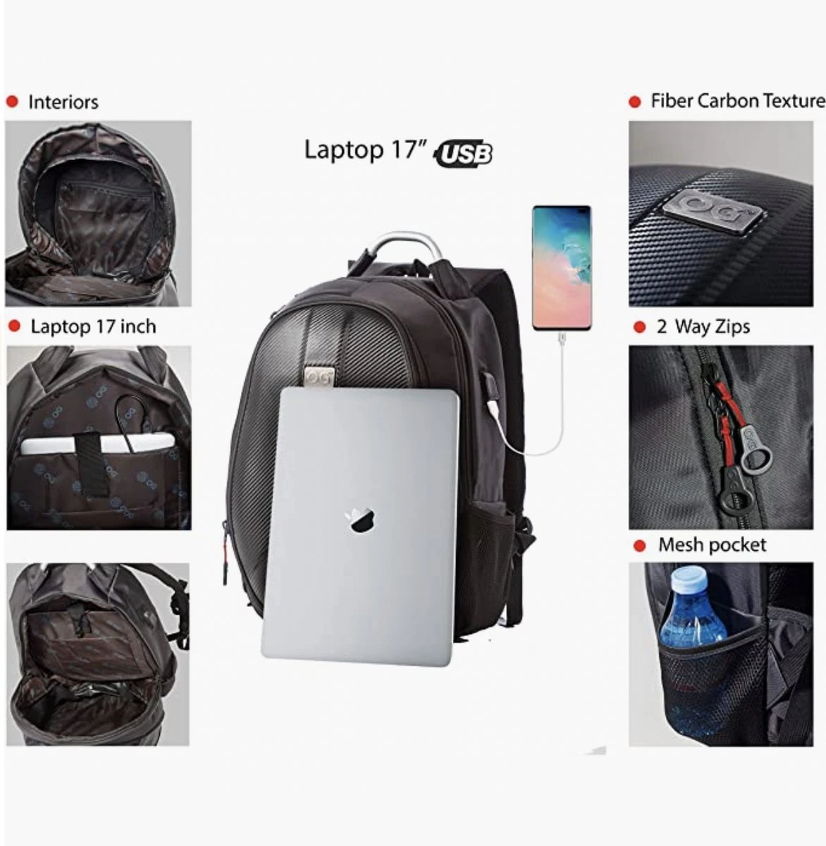 OG Original GetAway Motor-rugzak, Motorfiets-rugzak, Motorhelm Rugtas, Waterdicht, Grote Capaciteit, Vergrootbaar 35/45L, Hardshell, USB, Laptop, Helm Tas, Antidiefstal-zak, Reflecterend - Afbeelding 2