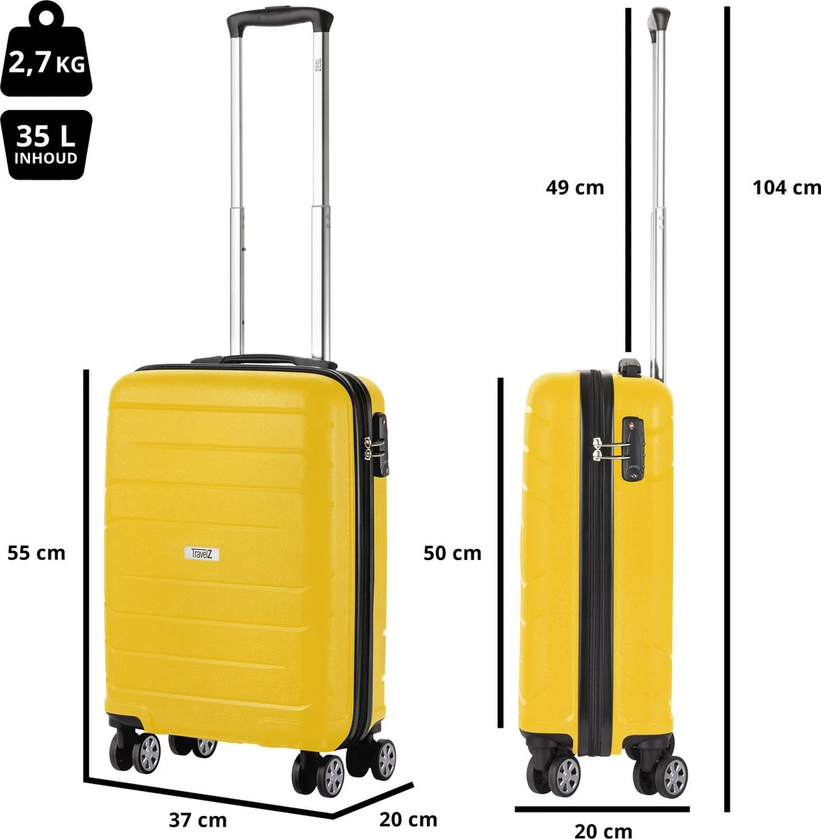 TravelZ Big Bars Handbagagekoffer 55cm Met TSA-slot - Ultrasterk - Geel - Afbeelding 7