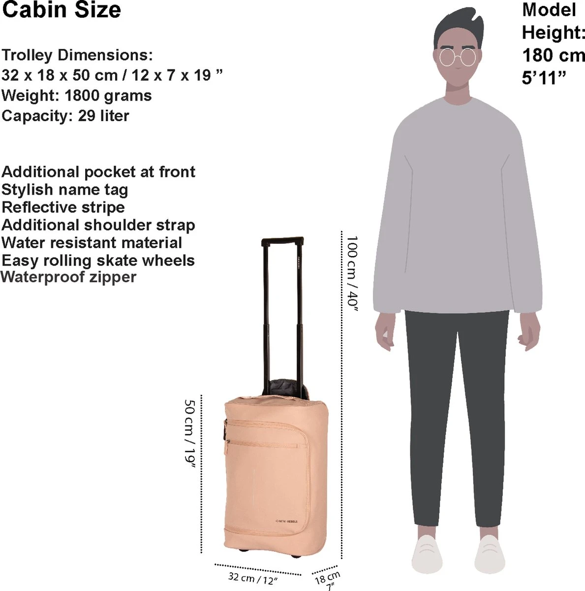 New Rebels® Harper Reistas / Weekendtas Geschikt Voor Handbagage - Waterafstotend Polyutheraan - Trolley Met Wielen En Reflectiedetails - Oud Roze - 29L - Afbeelding 10