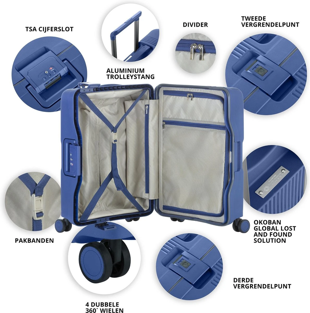 CarryOn Protector Luxe Grote Reiskoffer - Trolley 77cm Met TSA-klikslot - Ultrasterk - Blauw - Afbeelding 4