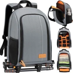 Tarion Rugzakje Voor Fotografen; Met Speciale Opbergruimte Voor Een Spiegelreflexcamera; Waterdicht, Licht En Compact; Incl. Vak Voor 15 Inch Laptop En Een Regenhoes; Grijs