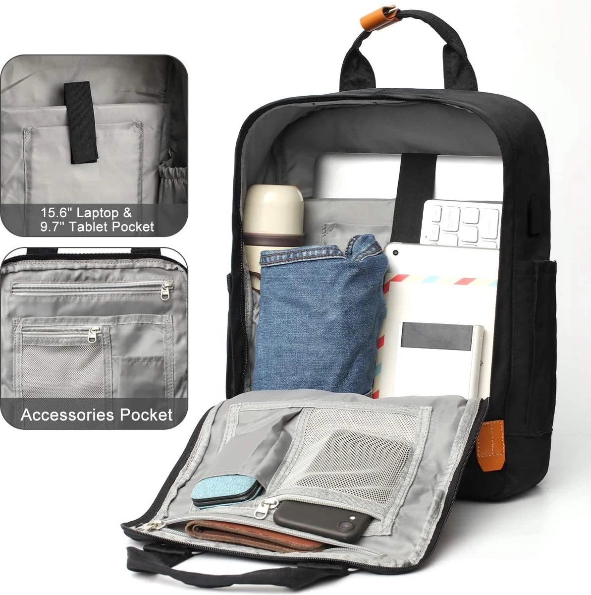 Rugzak Met Laptopvak - Rugzak Van 30 Liter Voor Heren / Dames - Waterdichte Rugzak Voor School / Werk / Reizen - Zwart Maat L