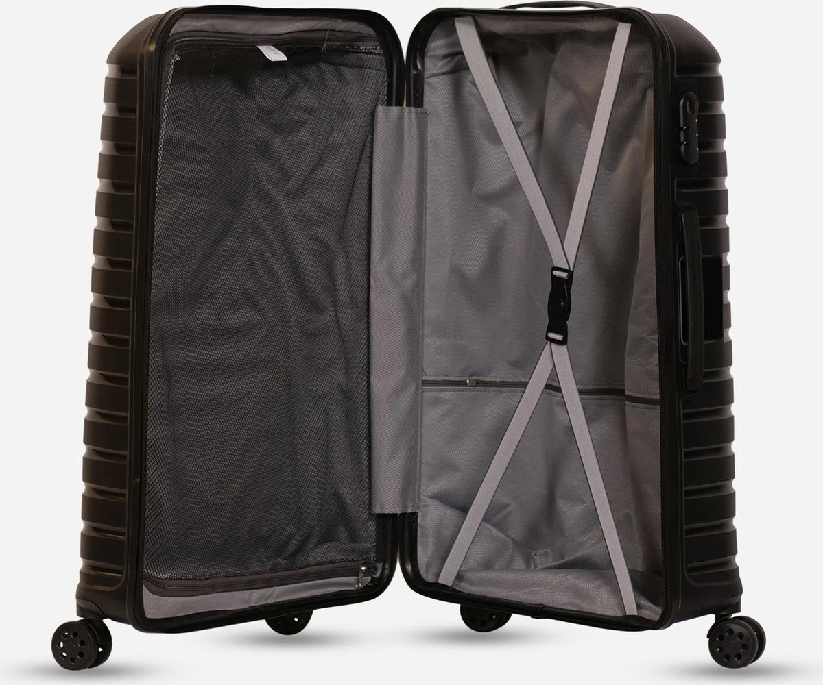 ©TROLLEYZ - Berlin No.11 - Reiskoffer 78cm Met Cijferslot - Dubbele Wielen - 360° Spinners - 100% Polypropyleen - Reiskoffer In Night Black - Afbeelding 4