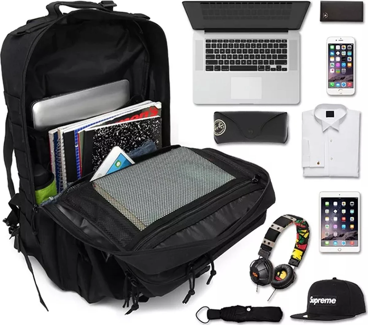 Merkloos Leger Rugzak - 45L - Camouflage - Militaire Tactische Tassen Voor Heren - Voor De Jacht - Voor Trekking - Rugzak - Waterdicht - Bug Out Bag - Airsoft - Khaki - Afbeelding 3