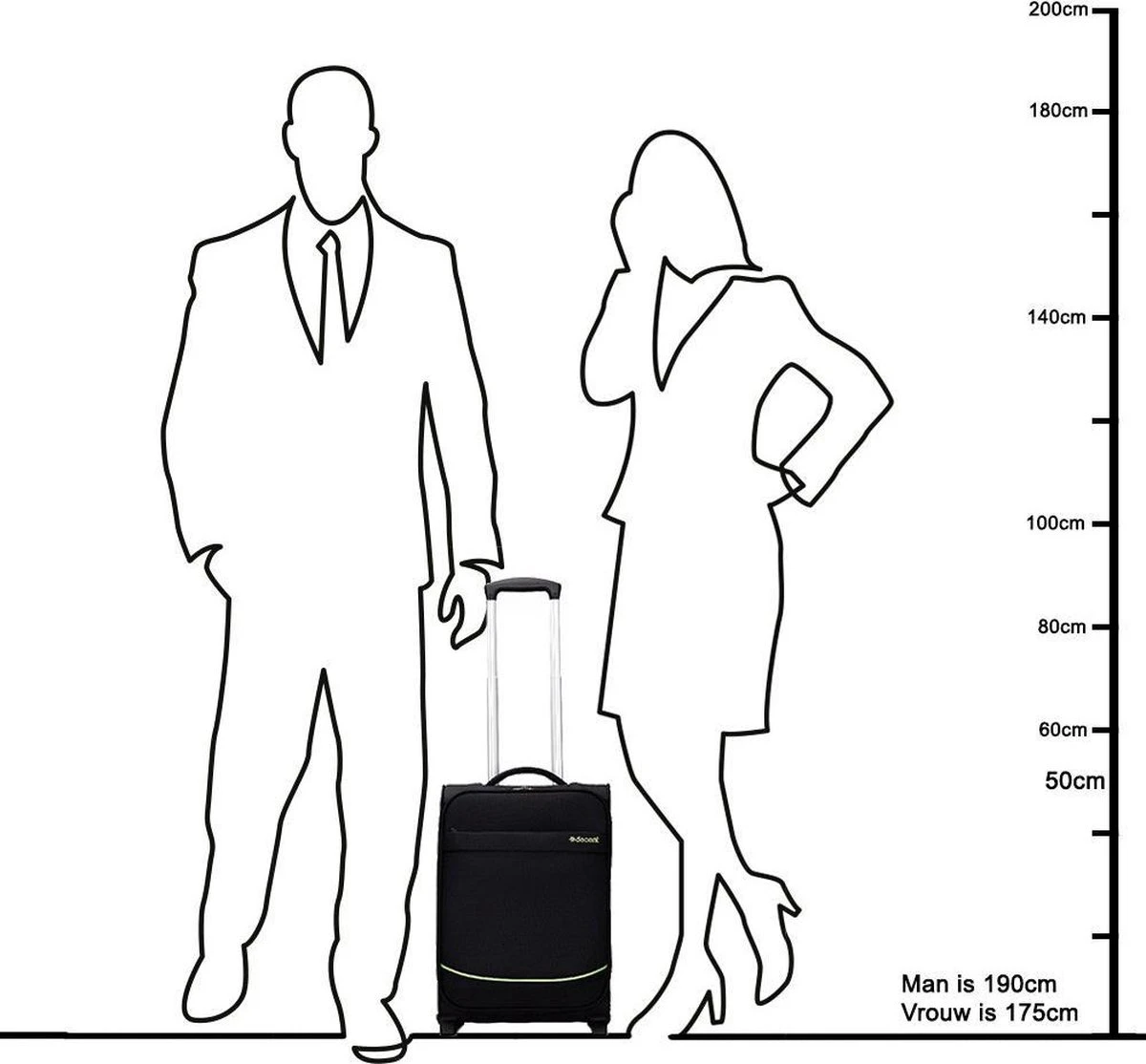 Decent Handbagage Koffer / Trolley / Reiskoffer - 50 Cm - 35 Liter - Polyester - Super-Light - Zwart - Afbeelding 16