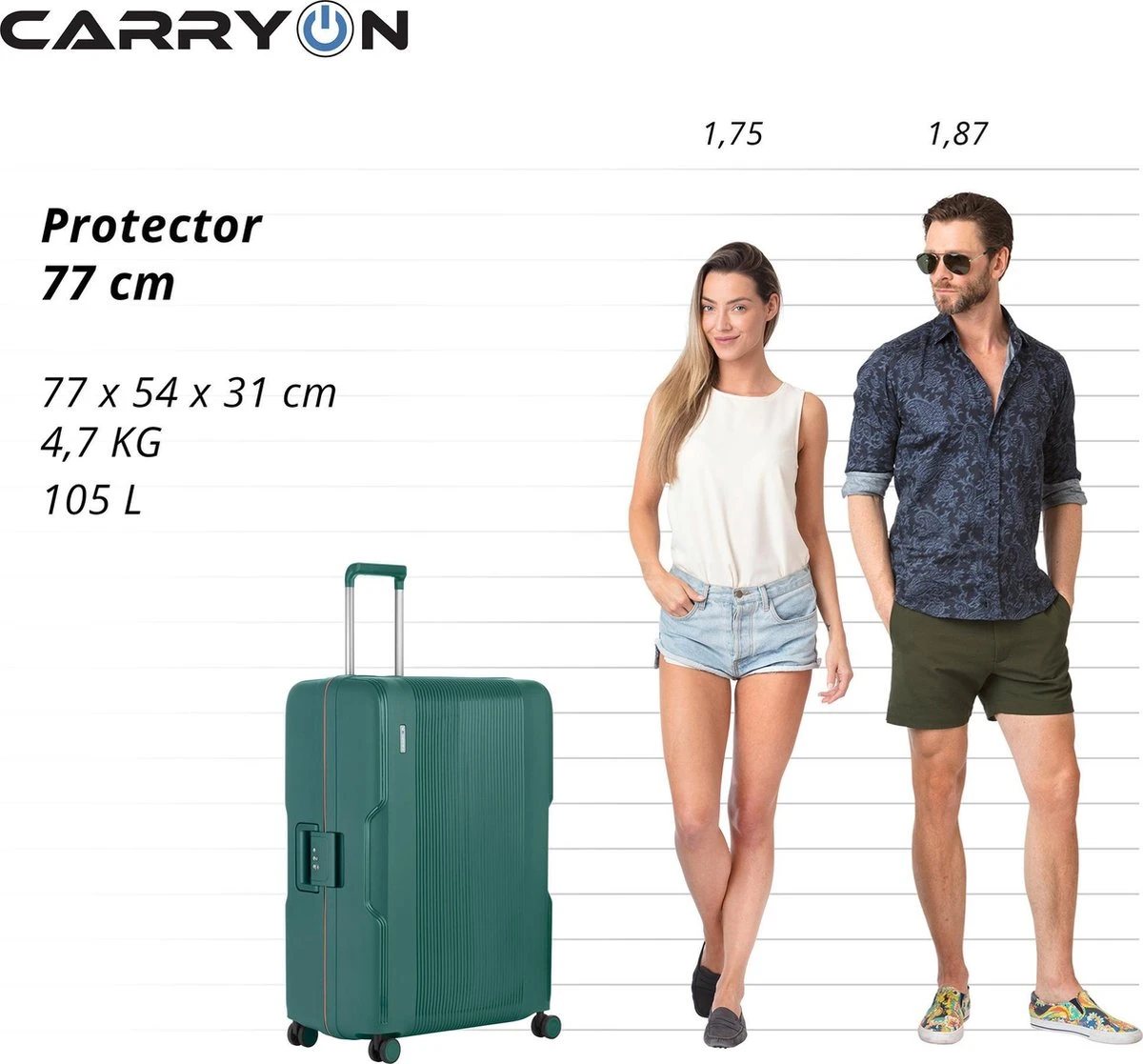 CarryOn Protector Luxe Grote Reiskoffer - Trolley 77cm Met TSA-klikslot - Ultrasterk - Groen - Afbeelding 7