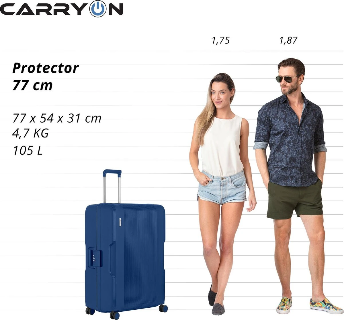 CarryOn Protector Luxe Grote Reiskoffer - Trolley 77cm Met TSA-klikslot - Ultrasterk - Blauw - Afbeelding 7
