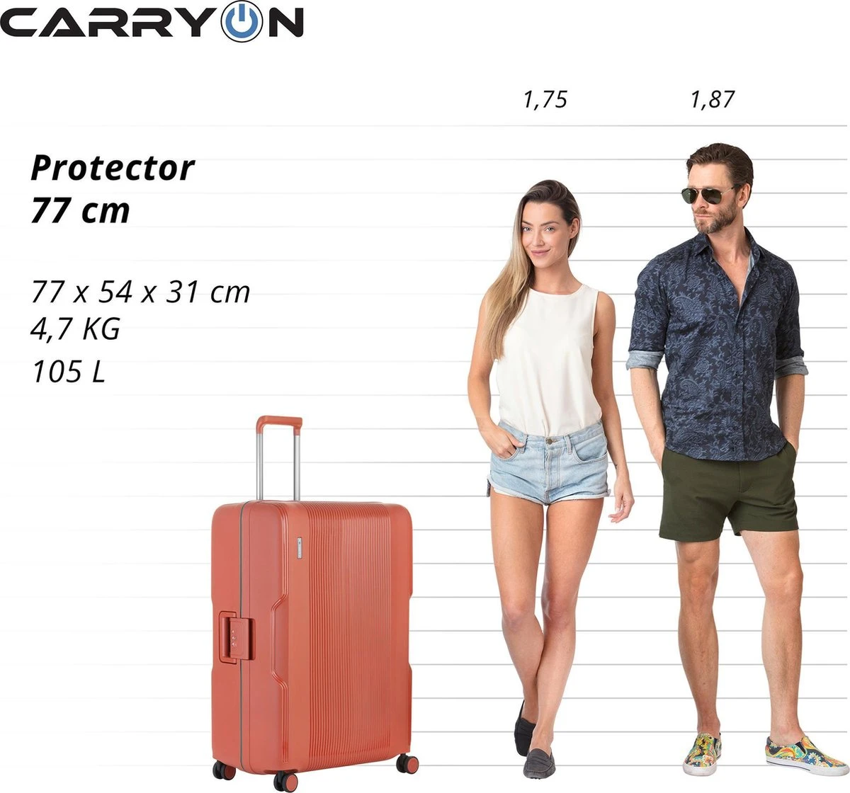 CarryOn Protector Luxe Grote Reiskoffer - Trolley 77cm Met TSA-klikslot - Ultrasterk - Terra - Afbeelding 7
