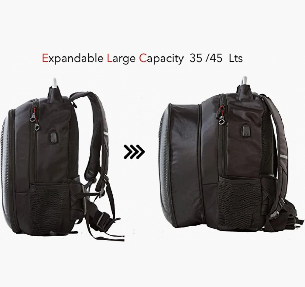 OG Original GetAway Motor-rugzak, Motorfiets-rugzak, Motorhelm Rugtas, Waterdicht, Grote Capaciteit, Vergrootbaar 35/45L, Hardshell, USB, Laptop, Helm Tas, Antidiefstal-zak, Reflecterend - Afbeelding 3