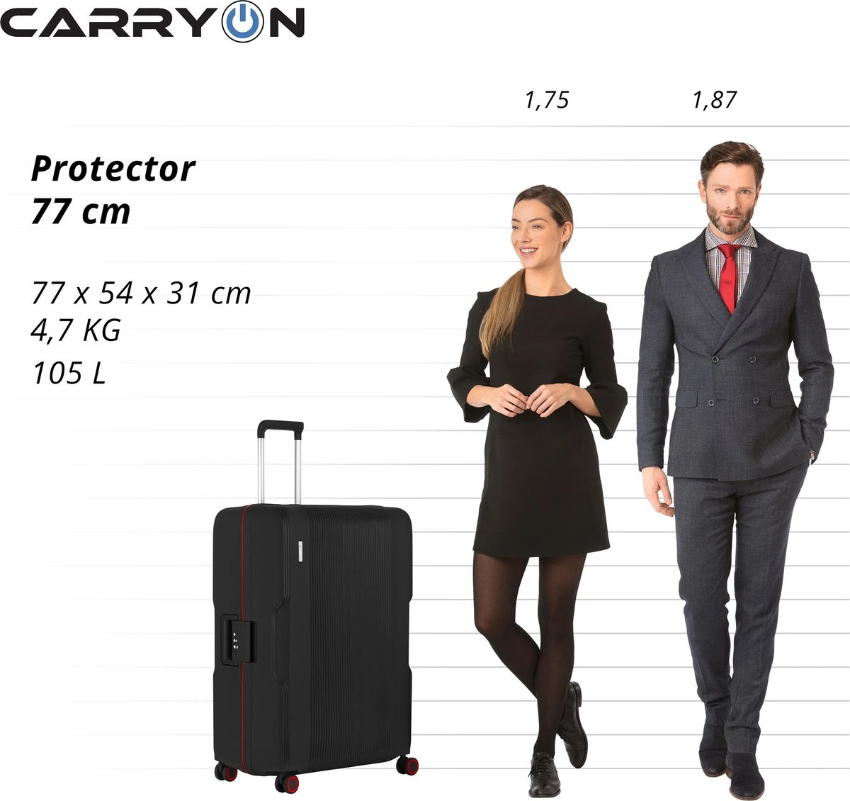 CarryOn Protector Luxe Grote Reiskoffer - Trolley 77cm Met TSA-klikslot - Ultrasterk - Zwart - Afbeelding 7