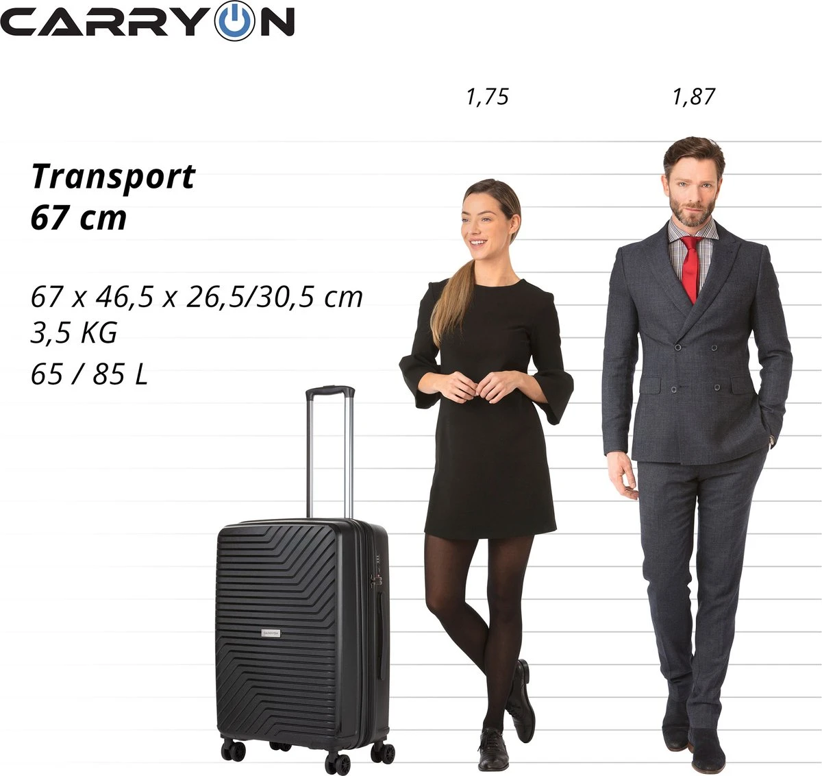 CarryOn Transport TSA Reiskoffer - Trolley 67cm Met Expander - OKOBAN - YKK Ritsen - Dubbele Wielen - Zwart - Afbeelding 8