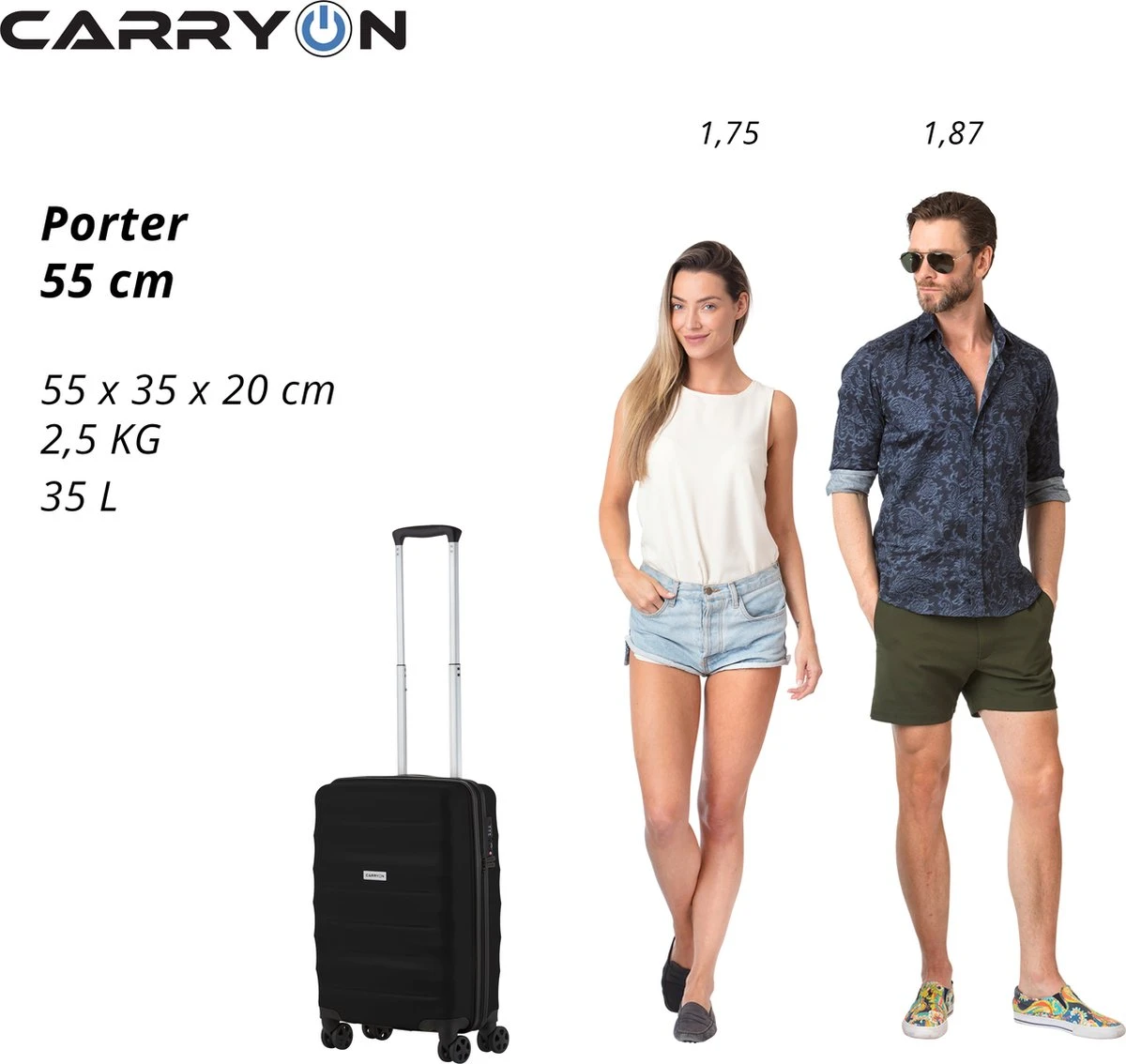 CarryOn Porter ® Handbagagekoffer - 55cm Handbagage Met TSA-slot - OKOBAN Registratie - Zwart - Afbeelding 5