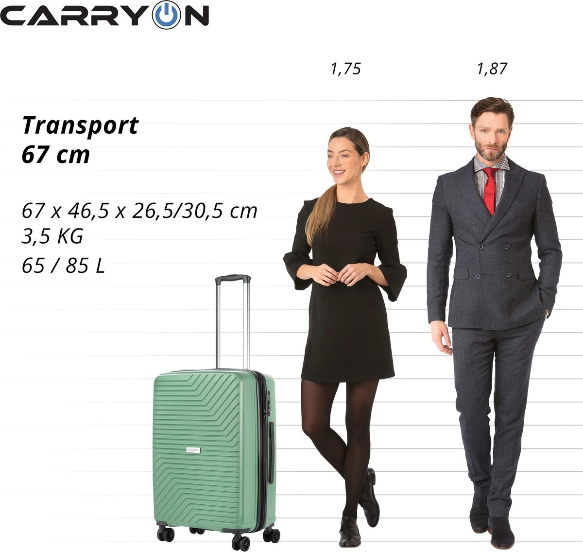 CarryOn Transport TSA Reiskoffer - Trolley 67cm Met Expander - OKOBAN - Dubbele Wielen - Olijf - Afbeelding 7