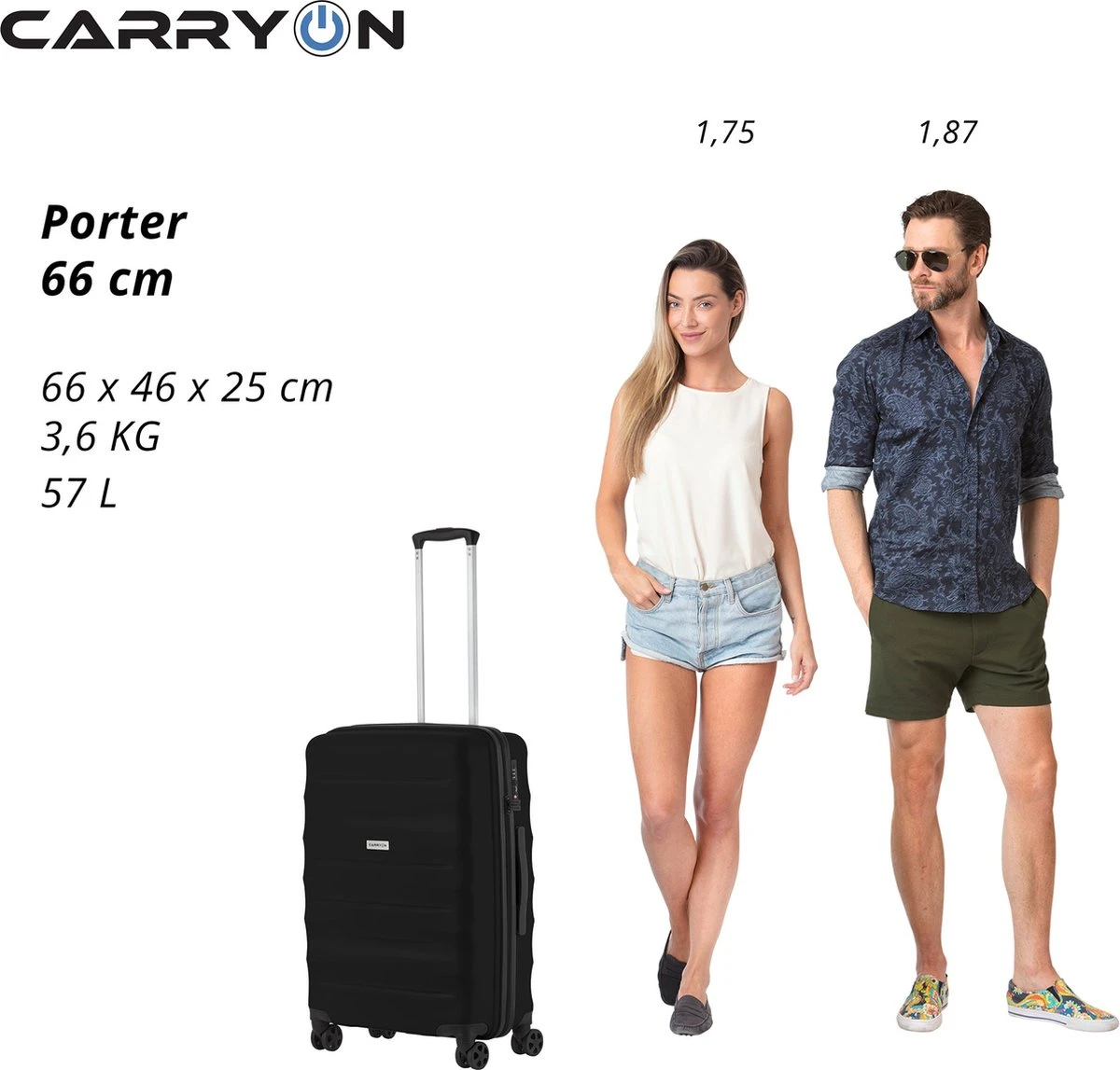 CarryOn Porter ® Reiskoffer - 66cm Trolley Met TSA-slot - OKOBAN Registratie - Zwart - Afbeelding 5