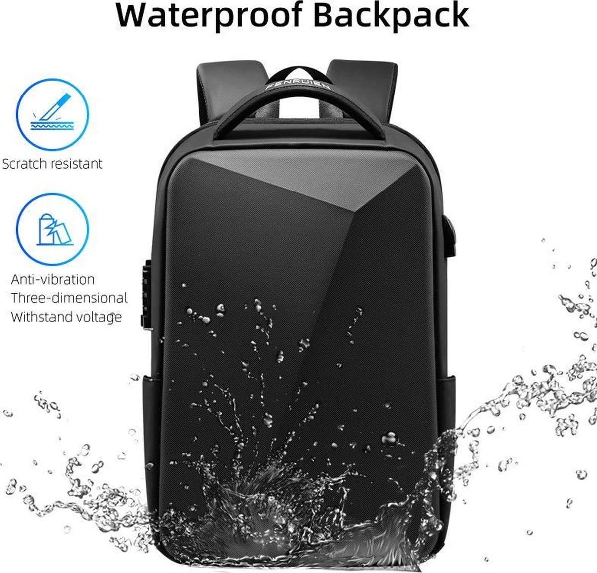 Bange Rugtas - 15,6 Inch - Laptop Rugzak - USB-aansluiting - TSA Slot - Waterafstotend - Zwart - Incl. Smart Thermosfles - Afbeelding 9