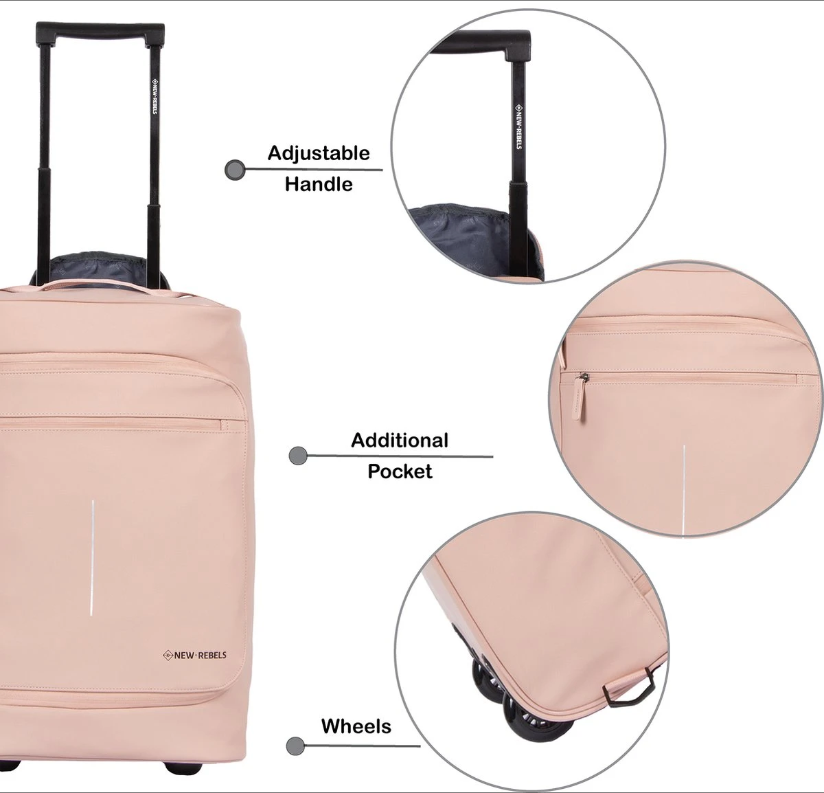 New Rebels® Harper Reistas / Weekendtas Geschikt Voor Handbagage - Waterafstotend Polyutheraan - Trolley Met Wielen En Reflectiedetails - Oud Roze - 29L - Afbeelding 9