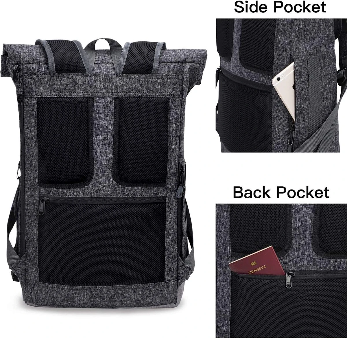 EverVanz Laptop Rugtas Vrouw & Man Roll Top Waterdicht Reizen Wandelen Rugzak Lichtgewicht Casual Dagrugzak Stijlvol Schooltas - Afbeelding 2