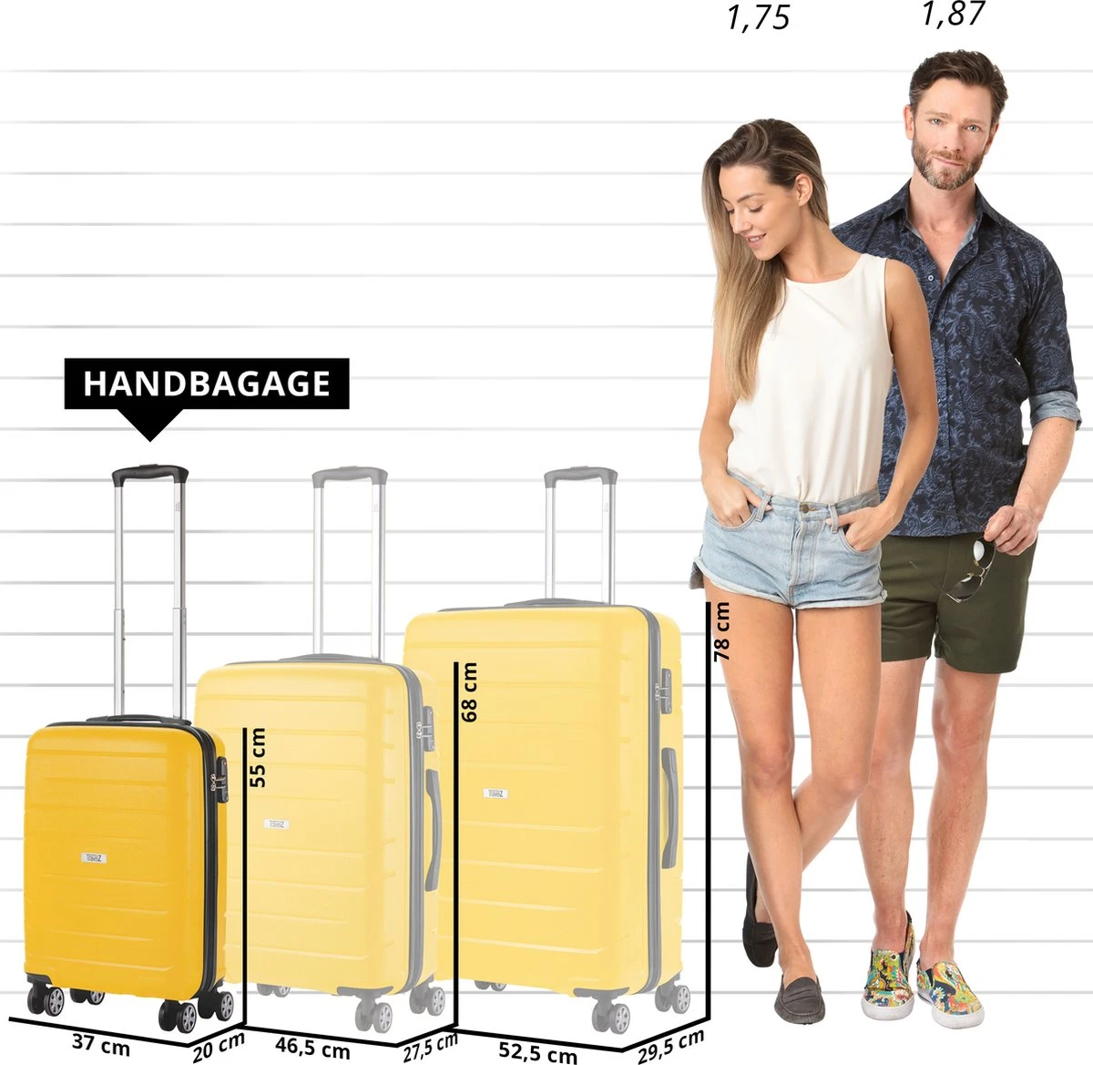 TravelZ Big Bars Handbagagekoffer 55cm Met TSA-slot - Ultrasterk - Geel - Afbeelding 2
