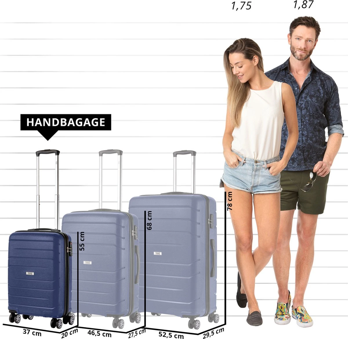 TravelZ Big Bars Handbagagekoffer 55cm Met TSA-slot - Ultrasterk - Blauw - Afbeelding 6