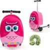 Handbagage Kinderen | Tas Meisje | Roze Uil | Koffer Handbagage | Kinder Koffer Meisjes | Step Meisje | Trolley Kinderen - 50 Kilo - 5 Tot 9 Jaar | Bouncy Box 40x20x25 Cm Incl. Nekkussen Vliegtuig