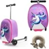 Kinderstep | Reiskoffer Met Wielen - FDBW - Koffer Kinderen | Paarse Eenhoorn | Step Met 3 Wielen - Bouncy Box 50 Kilo 40x20x25 Cm + Nekkussen Vliegtuig