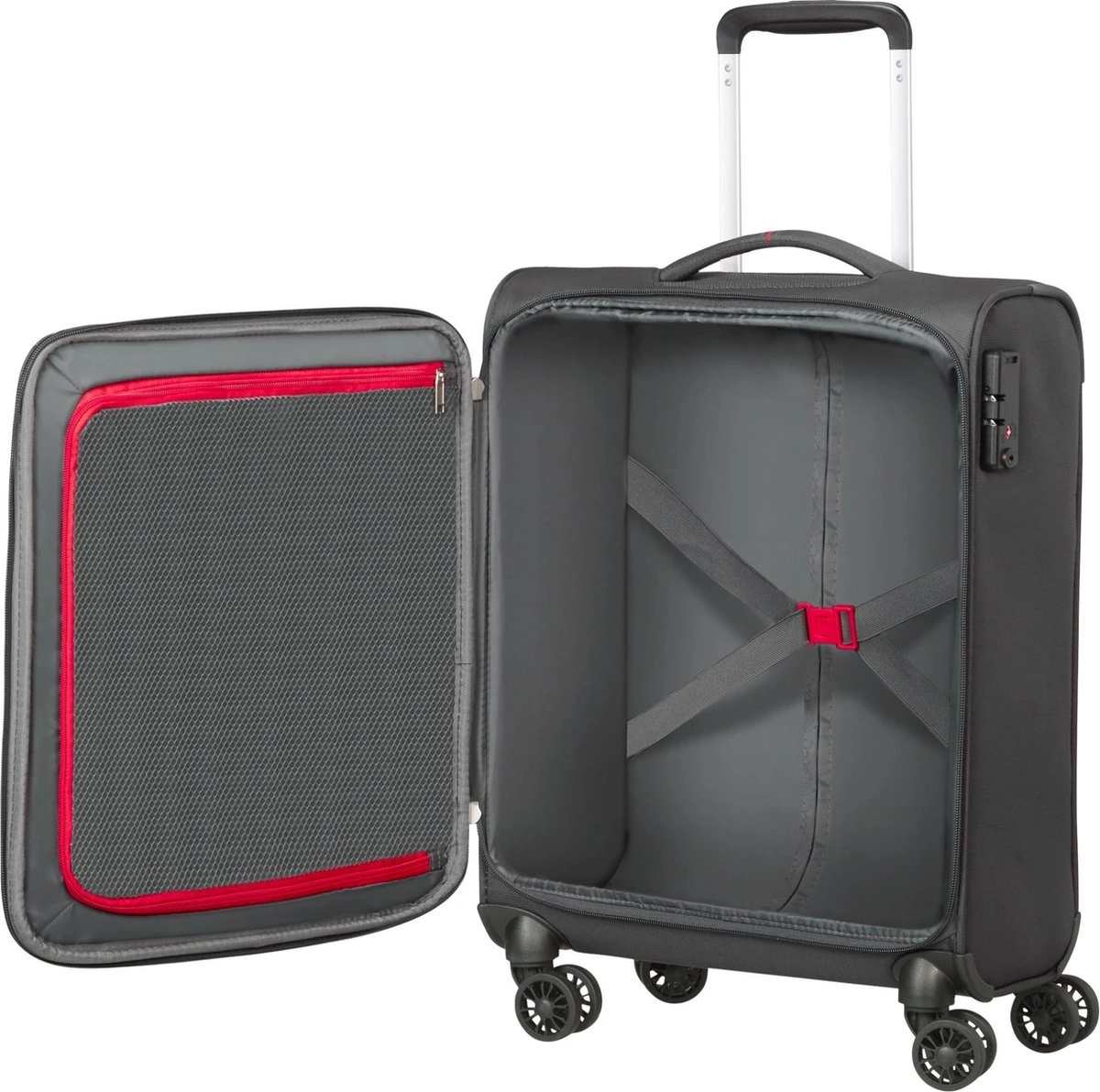 American Tourister Reiskoffer - Crosstrack Spinner 55/20 Tsa (Handbagage) Grey/Red - Afbeelding 3