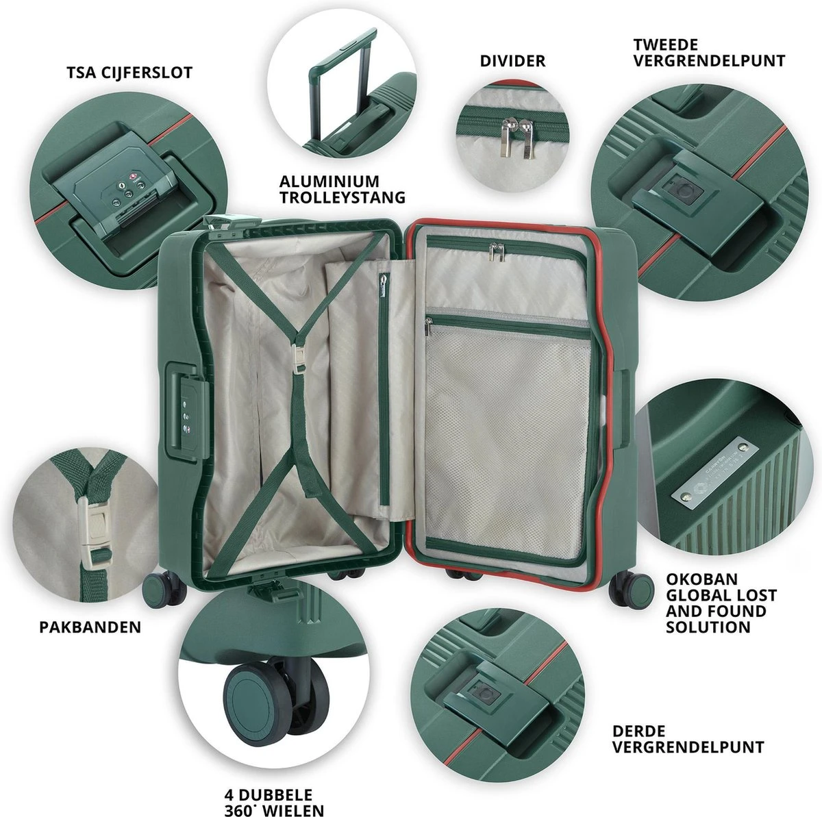 CarryOn Protector Luxe Grote Reiskoffer - Trolley 77cm Met TSA-klikslot - Ultrasterk - Groen - Afbeelding 4