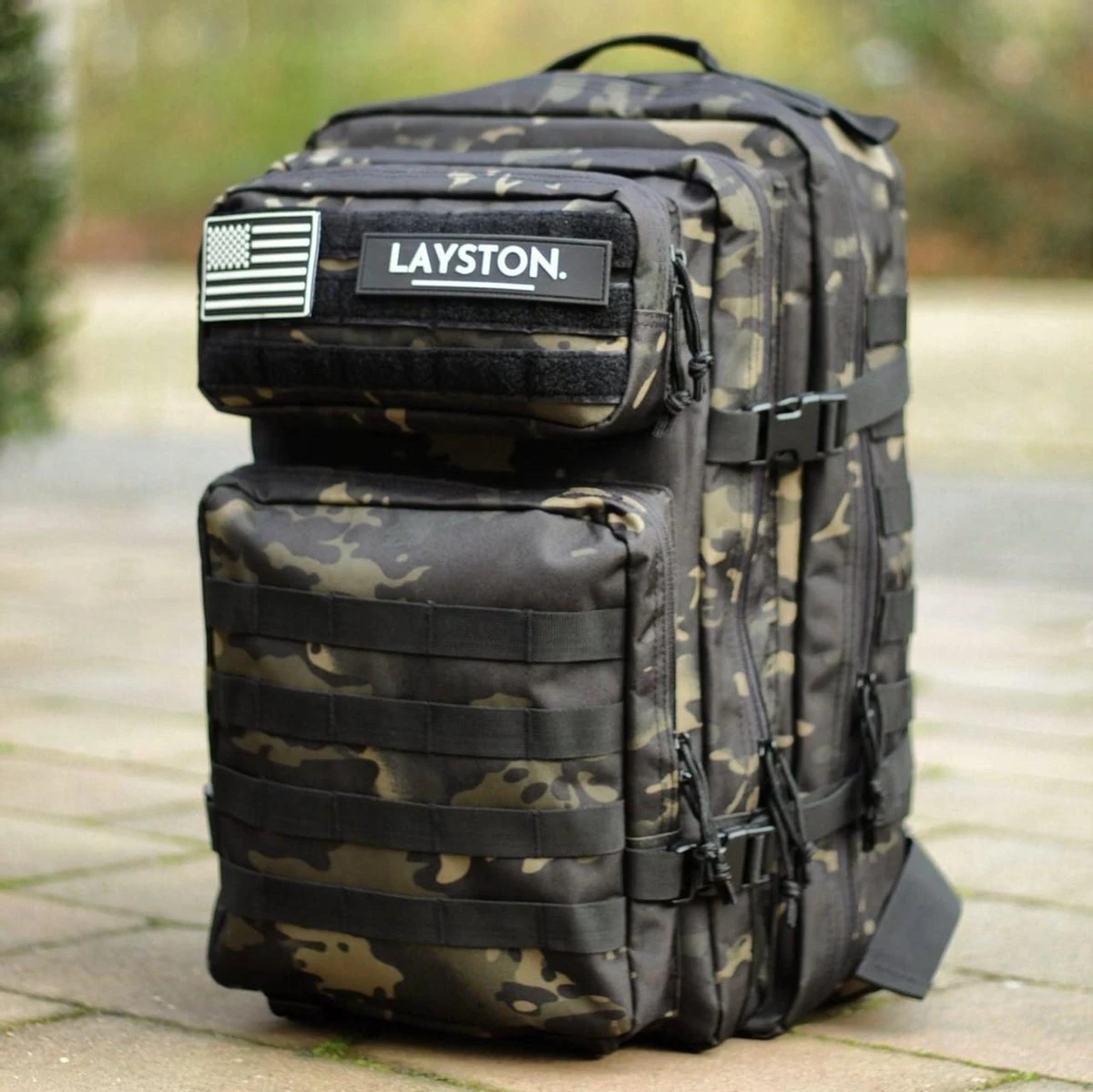 LAYSTON. - 45L Sport School Werk Rugtas - Sport Rugzak - Tactical Backpack - Waterafstotend - Camo Groen - Afbeelding 12