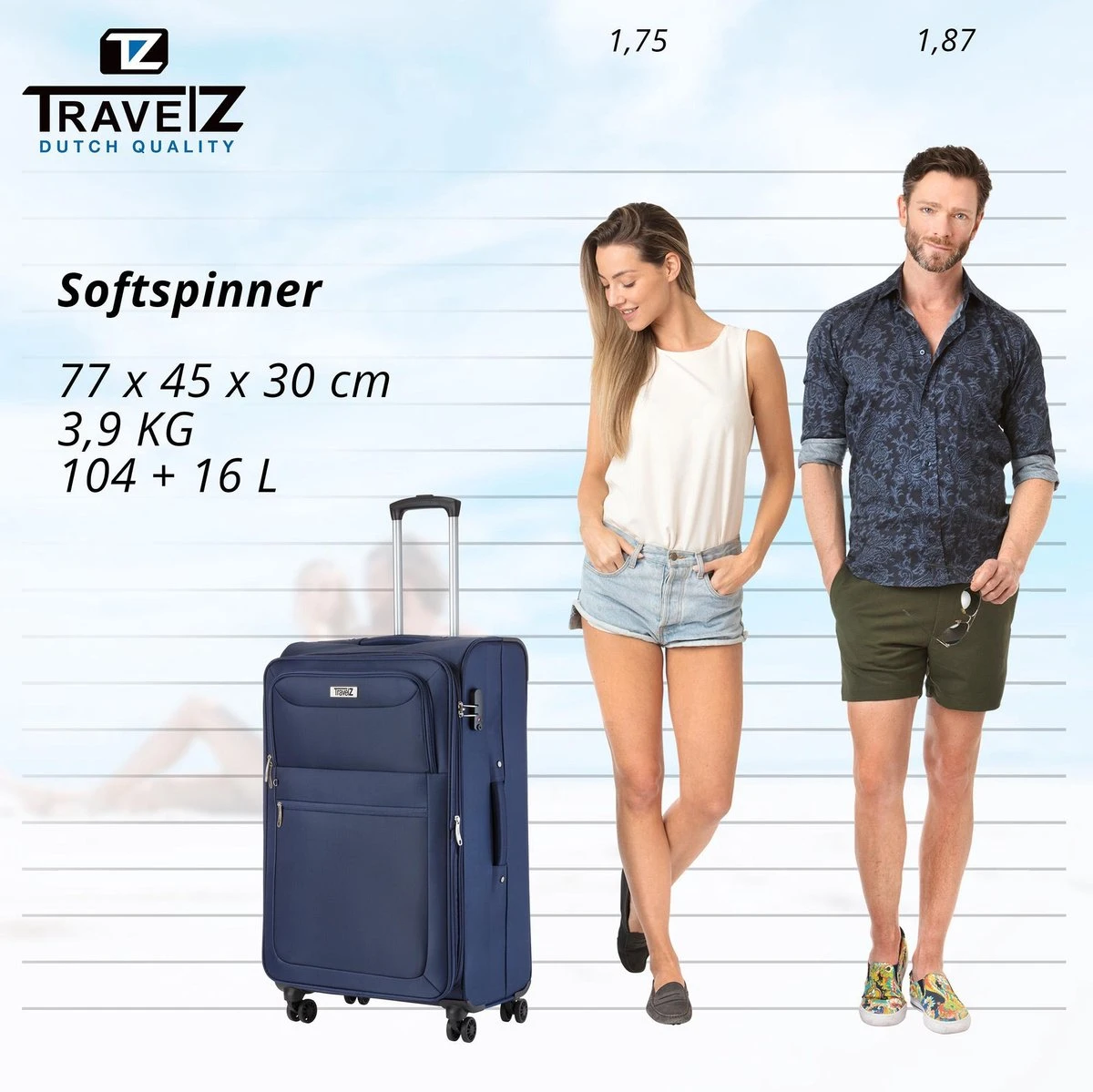 Travelz Softspinner TSA Reiskoffer 77cm - Zachte Reiskoffer Met Expander 104 + 16 Ltr - Blauw - Afbeelding 6