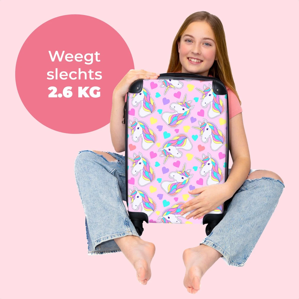 NoBoringSuitcases.com® Koffer - Eenhoorn - Meisje - Patroon - Hartje - Past Binnen 55x40x20 Cm En 55x35x25 Cm - Handbagage - Trolley - Fotokoffer - Cabin Size - Print - Afbeelding 2