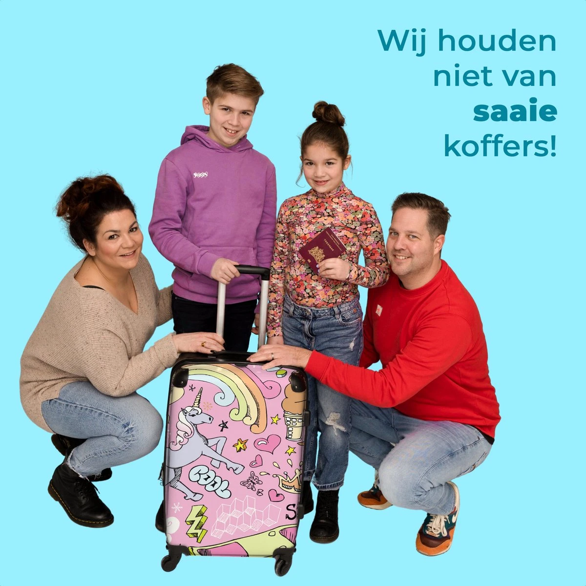 NoBoringSuitcases.com® Koffer Groot - Roze - Eenhoorn - Skateboard - Tekening - Trolley Koffer Met TSA-slot - Met Wielen - 90 Liter - Reiskoffer - 66 Cm - Afbeelding 5