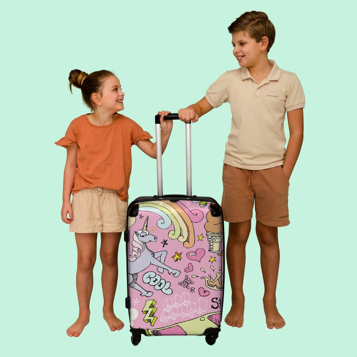 NoBoringSuitcases.com® Koffer Groot - Roze - Eenhoorn - Skateboard - Tekening - Trolley Koffer Met TSA-slot - Met Wielen - 90 Liter - Reiskoffer - 66 Cm - Afbeelding 7