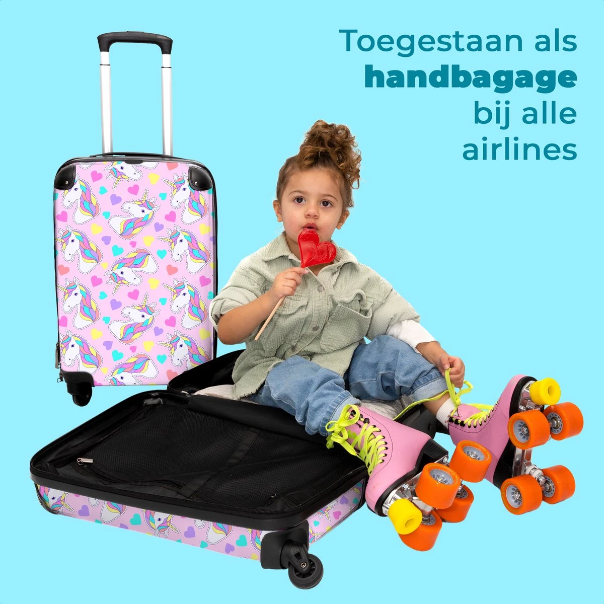 NoBoringSuitcases.com® Koffer - Eenhoorn - Meisje - Patroon - Hartje - Past Binnen 55x40x20 Cm En 55x35x25 Cm - Handbagage - Trolley - Fotokoffer - Cabin Size - Print - Afbeelding 5